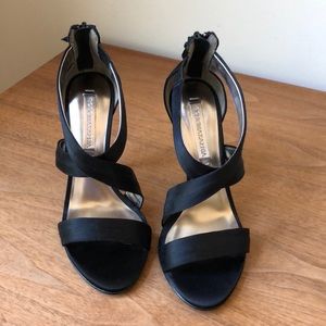 BCBG Maxazria Black Satin Strappy Heels- Sz 6